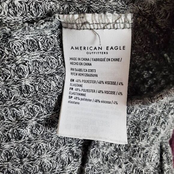 American Eagle Hoodie Sweater M Gray Soft Knit Long Sleeve Drawstring Cowl Neck - Picture 6 of 7